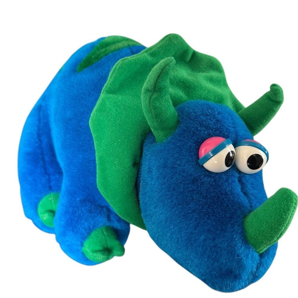 Malibu Fun Stuffed! Vintage Triceratops Blue Green Dinosaur Stuffed Animal Plush